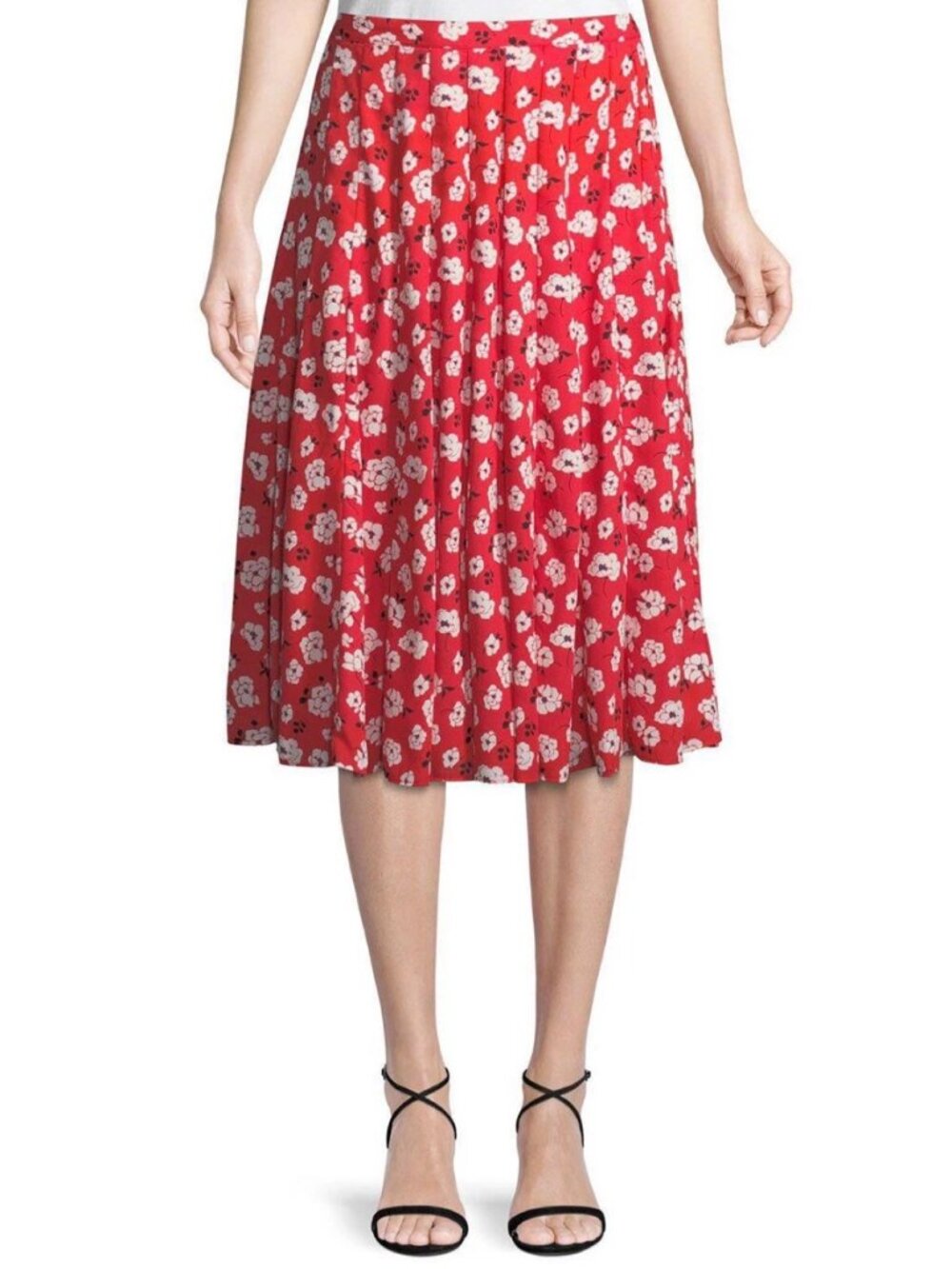 Karl Lagerfeld Red White Floral Midi Skirt Size 2